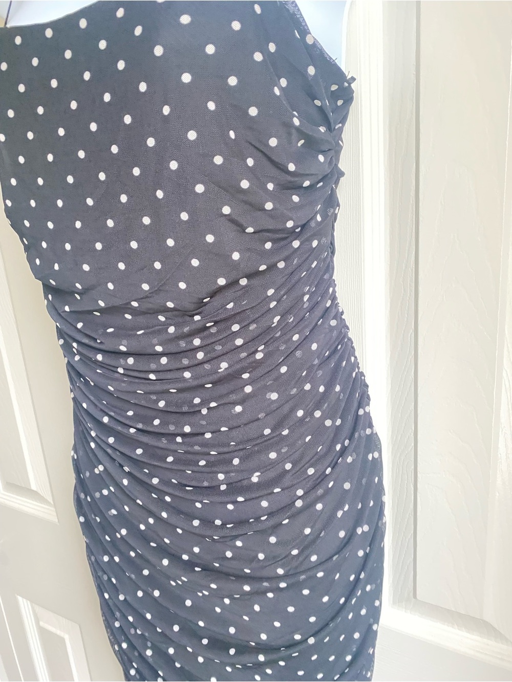 NEW AFRM Hazel Bare Mesh Polka Dot Spaghetti Strap Midi Dress Size L - Picture 7 of 11